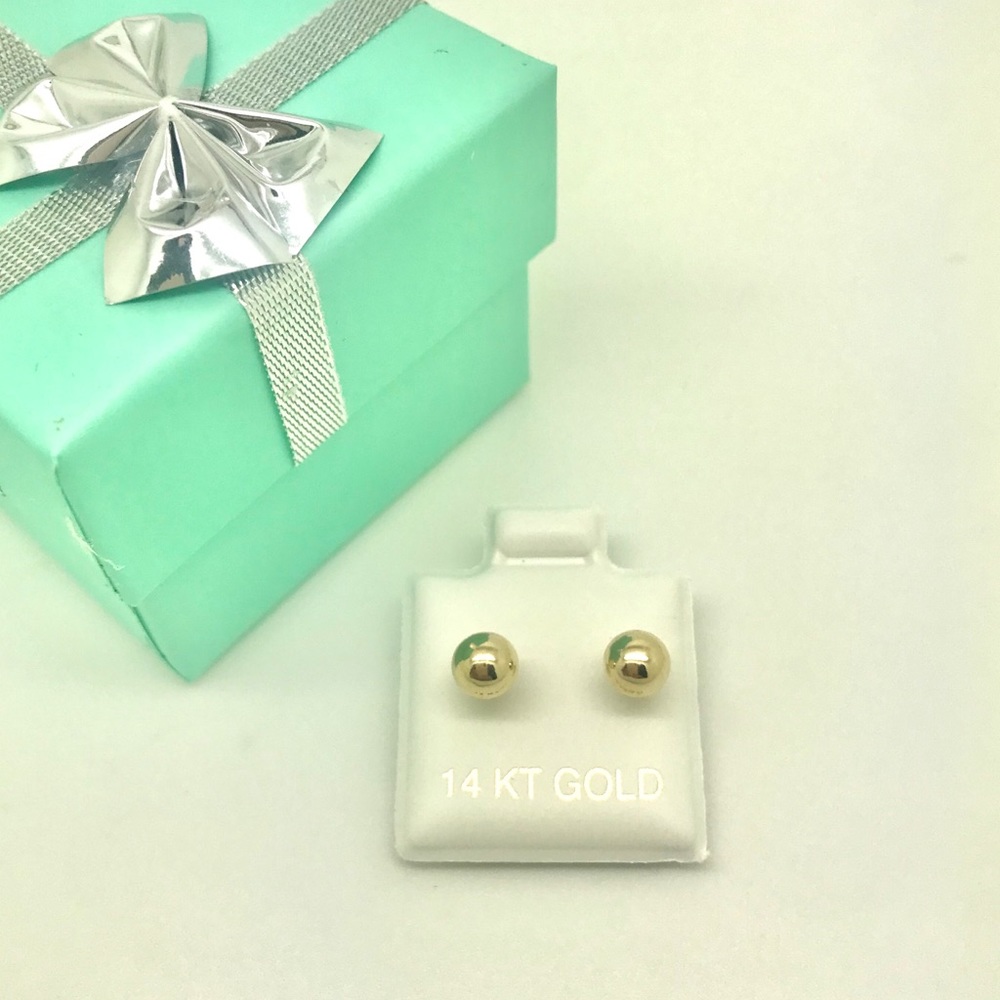 Solid Gold 14 Karat Yellow  Ball Stud 5mm Earring.